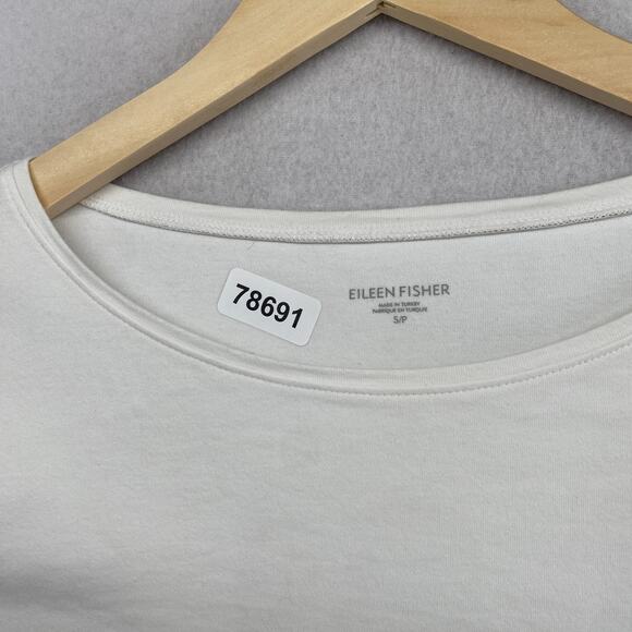 EILEEN FISHER Top S Stretch Organic Cotton Jersey Round Neck 3/4 Sleeve White - Picture 10 of 10